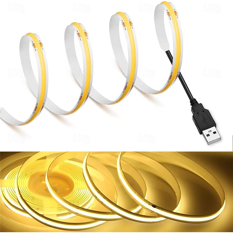 DC 5V USB COB Strip 320Leds/m Flexible Ribbon Rope Strip Light Warm White Natural White Night Lamp TV Backlight LED Strip 1m 2m 3m 4m 5m Home Decor2