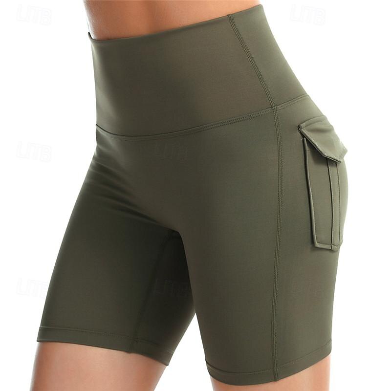 Women's Gym Shorts Yoga Shorts Workout Shorts Multiple Pockets High Waist Pilates Gym Workout Workout Shorts Solid Color Black Pink Army Green Sports Activewear Stretchy Slim4