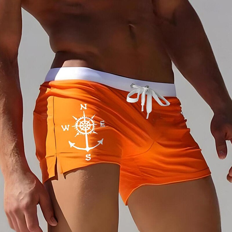 Men's Nautical Compass Swim Trunks Swim Shorts Board Shorts Mid Waist Fashion Designer Surfing Holiday Beach Drawstring Pocket Elastic Waist Designer Clothing Apparel