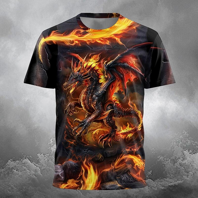 Men's Dragon T Shirt Short Sleeve T shirt 3D Print Crew Neck Shirt Designer Gothic Party Street Casual Black 1 Black Summer Spring Clothing Apparel S M L XL XXL XXXL