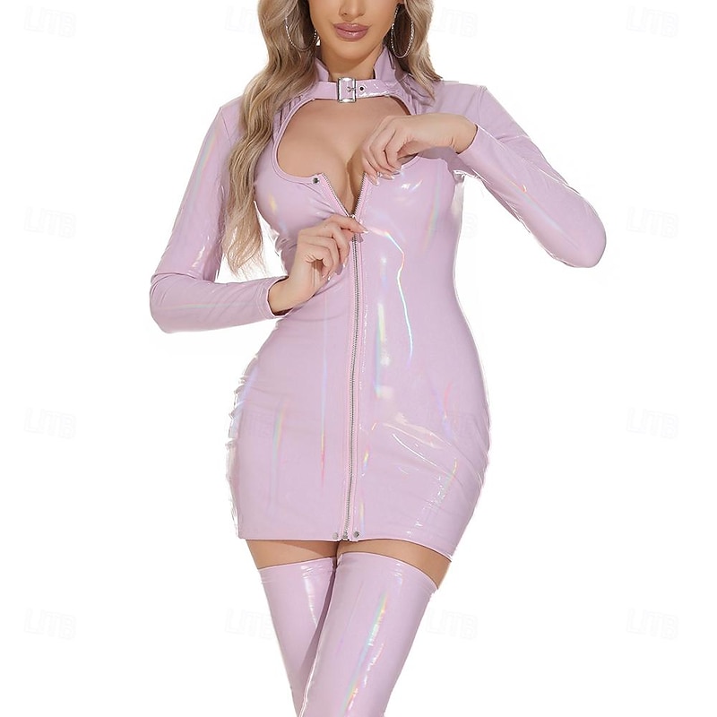 Dance Costumes Exotic Dancewear Pole dance Dress Hollow-out Pure Color Splicing Women's Performance Training Long Sleeve High PU