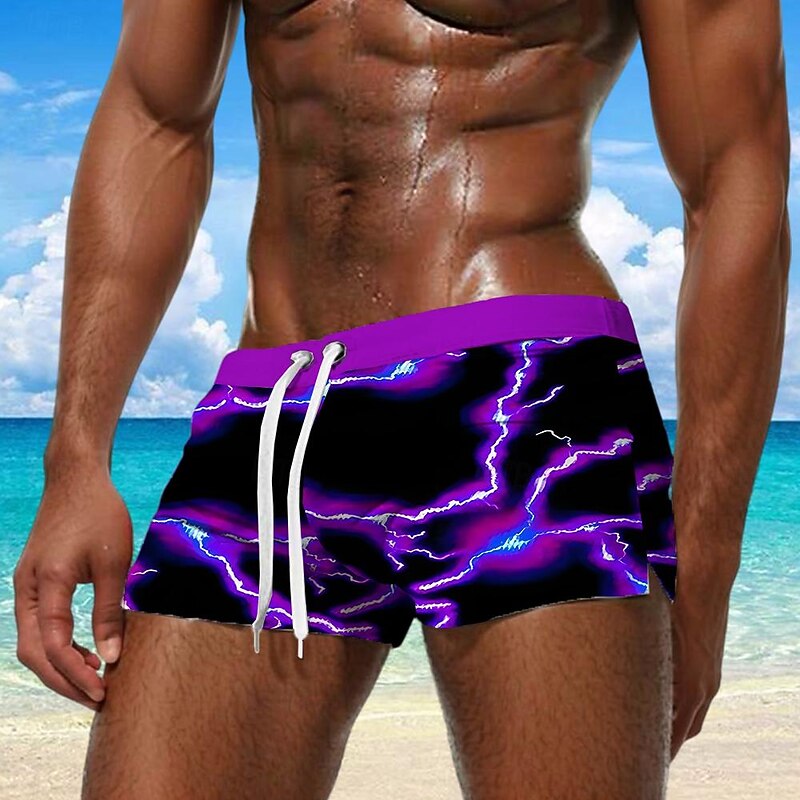 Men's Optical Illusion Lightning Swim Trunks Swim Shorts Board Shorts Mid Waist Fashion Designer Holiday Beach Swimming Pool Drawstring Pocket Elastic Waist Designer Clothing Apparel