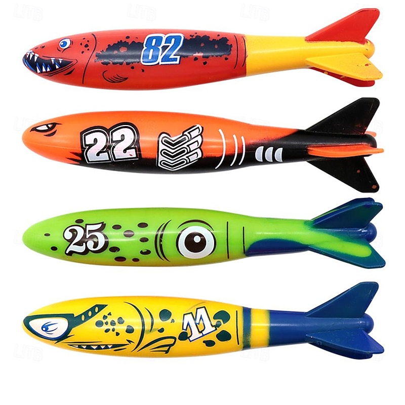 Diving Pool Toys Underwater Swimming Throwing Diving Torpedo Shark,4 Pack3