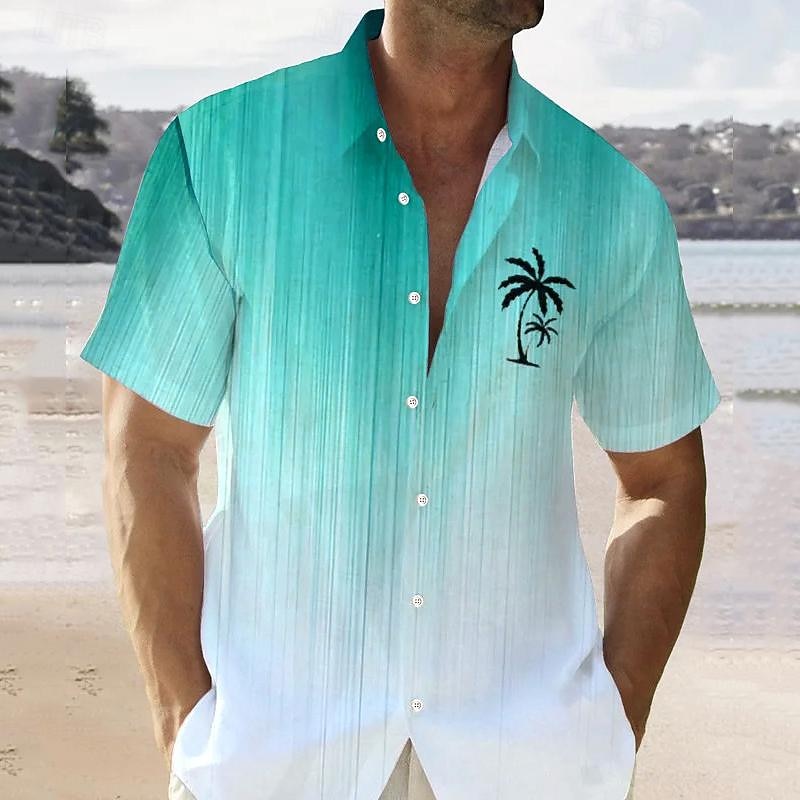 Color Gradient Palm Tree Men's Resort Hawaiian 3D Printed Shirt Button Up Short Sleeve Summer Shirt Vacation Daily Wear S TO 3XL4