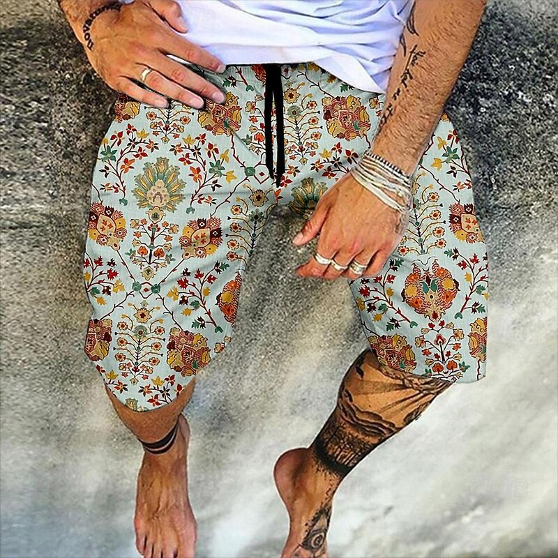 Men's Shorts Summer Shorts Beach Shorts Elastic Waist Print Graphic Prints Outdoor Knee Length Daily Beach Hawaiian Designer 1 2 Micro-elastic2