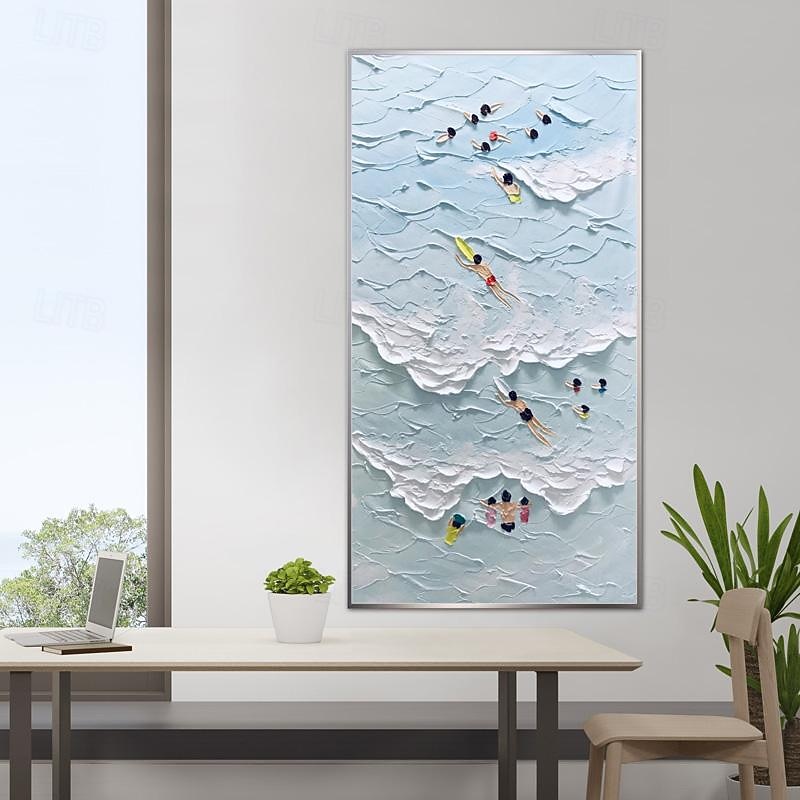 Beachside Sport Joys Ocean Coastal Surfing Art Hand Painted Extra Large Heavy Textured 3D Swimming Art Abstract Painting Home Decor No Frame4