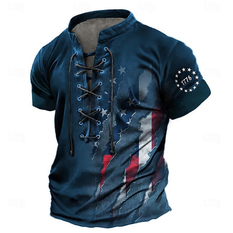 Veterans Day Men's Patriot Patriotic Veteran American US Flag 1776 Patriotism T shirt Tee Short Sleeve T shirt 3D Print Lace Up Neck Shirt Casual Sports Outdoor Casual Daily Black Blue Green Spring4