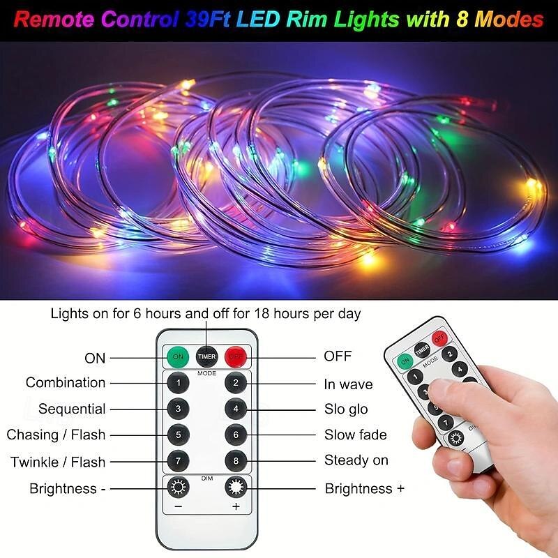 1pc 20M 200Leds Waterproof LED Pool Rim Lights,  Submersible Rim Lights with Color Changing Remote Control, Battery Operated for Above Ground Circular Pools Bright Durable String Lights3