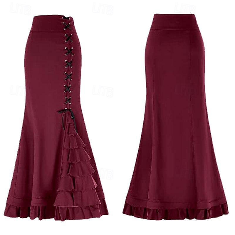 Retro Vintage Medieval Renaissance Skirt Goth Girl Flounced Fancy Dress Women's Fantasy Steampunk Masquerade Party / Evening Adults' Skirt2