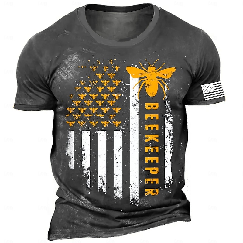 Veterans Day Men's Patriot Patriotic Veteran Bee American US Flag Slogan T shirt Short Sleeve T shirt 3D Print Crew Neck Shirt Retro Vintage Casual Street Style Sports Outdoor Holiday Going out4