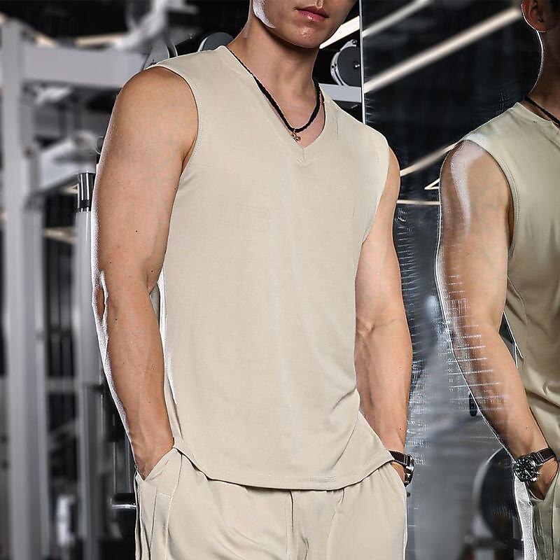 Men's T shirt Hiking Vest Sleeveless V Neck Tank Top Sleeveless Shirt Vest Top Outdoor Quick Dry Soft Sweat wicking Polyester Black Green Apricot Climbing Camping / Hiking / Caving Traveling3