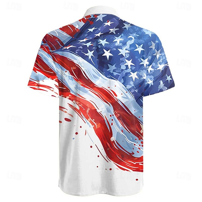 American Independence Day Men's American / USA American Flag National Flag Button Up Shirt Short Sleeve Resort Style Outdoor Casual Holiday Summer Turndown Buttons Pocket White Blue3