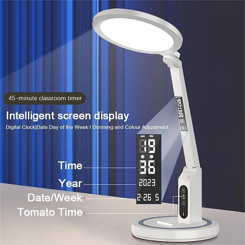 LED Desk Lamp Clock Table Lamp, USB Chargeable Dimmable Desk Lamp Plug-in LED Light Foldable Eye Protection Reading Night Light Dimmable Study table Lamp for Home Study Reading Night Light2