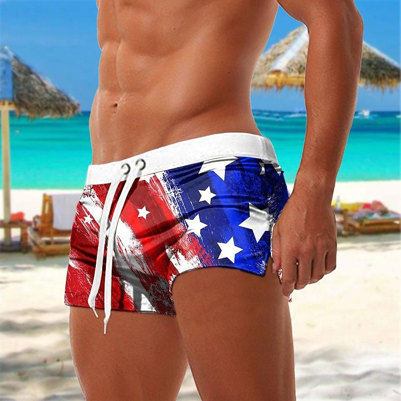 Men's Flag Eagle American Flag Swim Trunks Swim Shorts Board Shorts Mid Waist Fashion Designer Surfing Holiday Beach Drawstring Pocket Elastic Waist Designer Clothing Apparel3