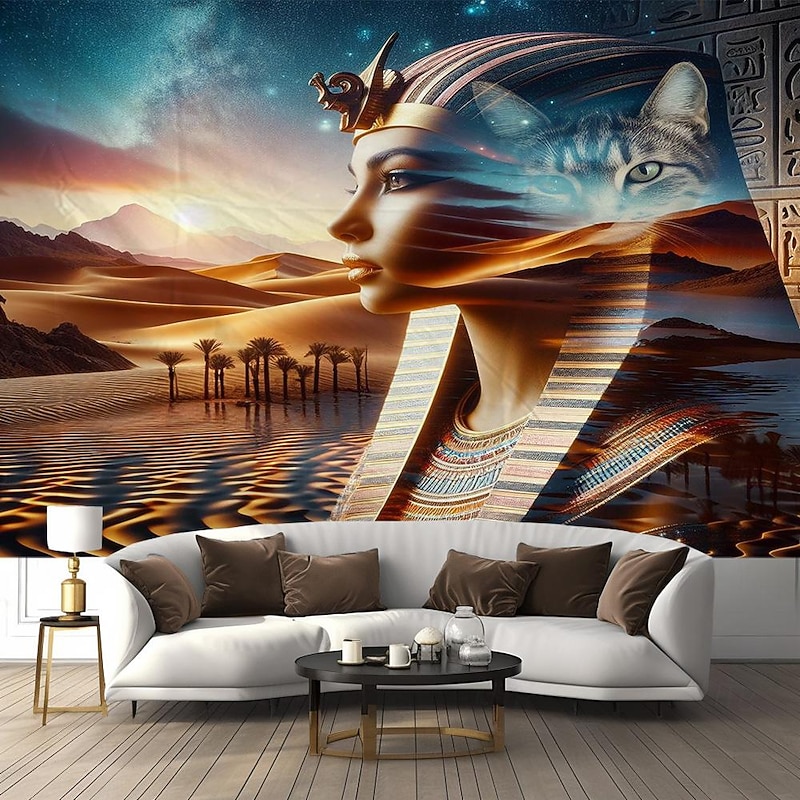 Ancient Egyptian Hanging Tapestry Wall Art Large Tapestry Mural Decor Photograph Backdrop Blanket Curtain Home Bedroom Living Room Decoration Cat God Godness2
