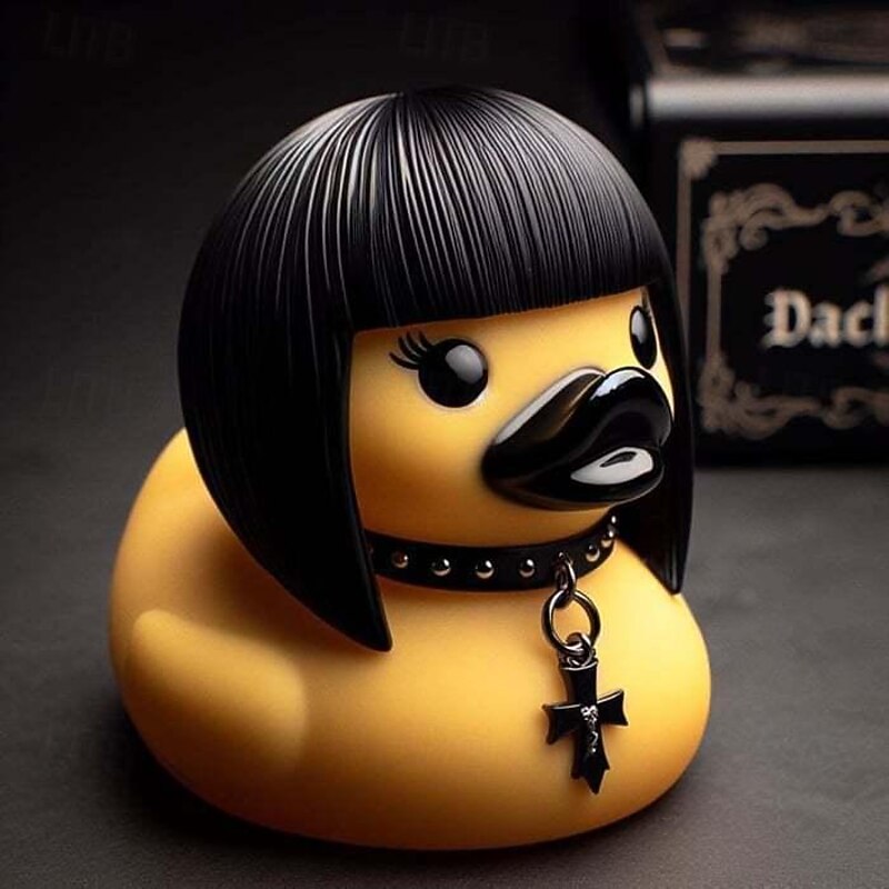 Duck Statue Decor Goth Satanic Duck, Gothic Punk Resin Collectible Figurines Ducks, Cute Little Duck Statue Crafts, Novelty Decorative Satan Duck Ornaments Halloween Decoration2
