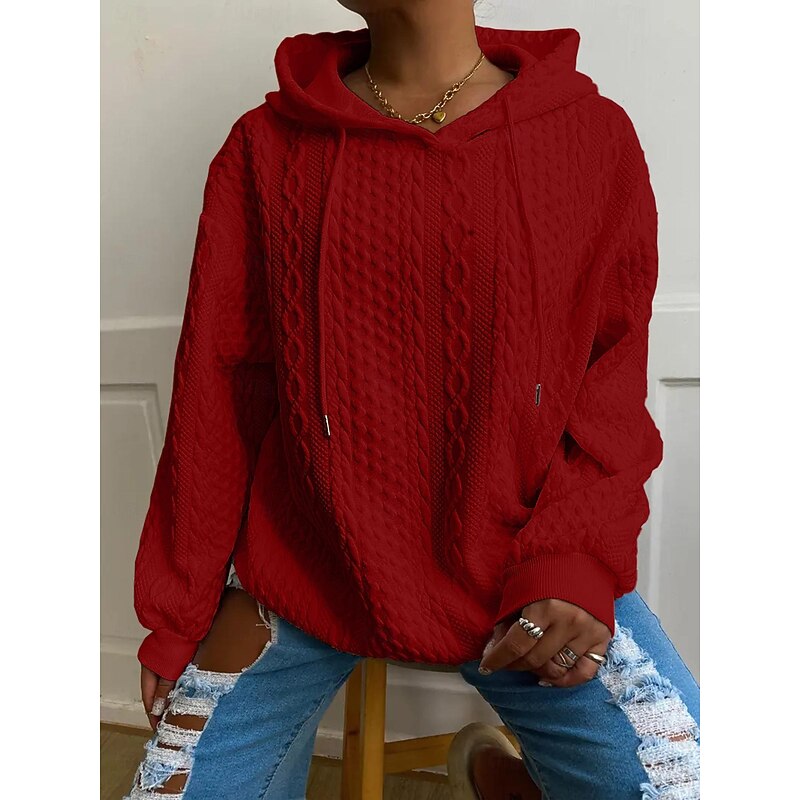 Women's Hoodie Sweatshirt Pullover Casual Plain Casual Hooded Long Sleeve Black White Red Blue Fall & Winter4