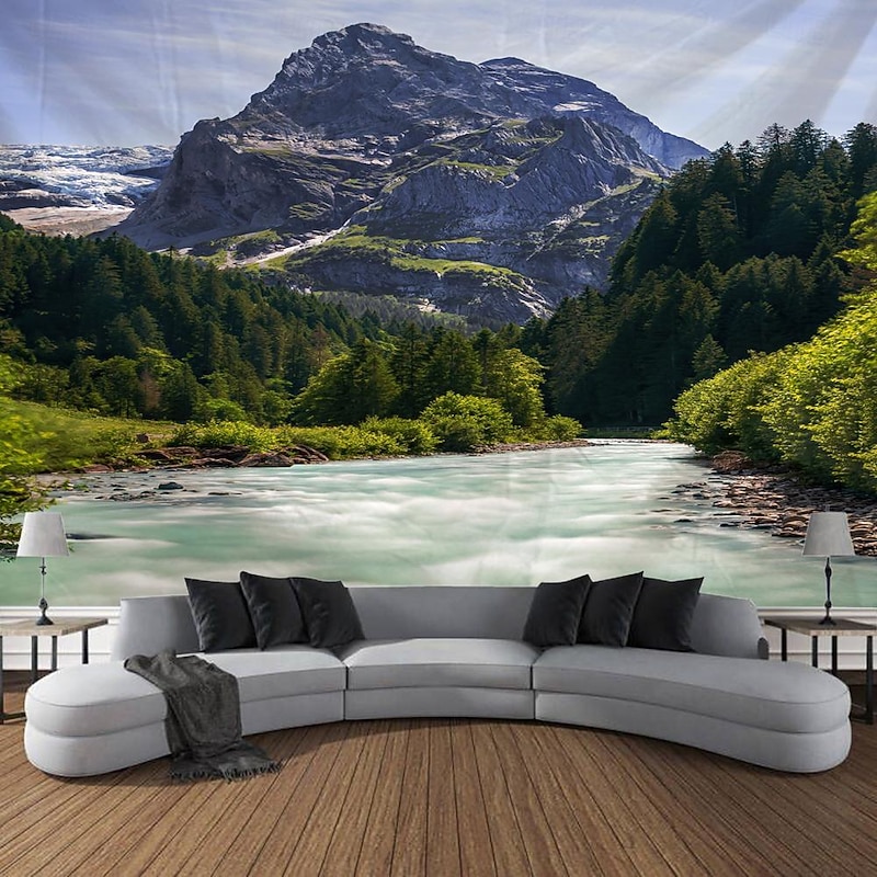Nature Hanging Tapestry Wall Art Large Tapestry Mural Decor Photograph Backdrop Blanket Curtain Home Bedroom Living Room Decoration Oil Painting River4