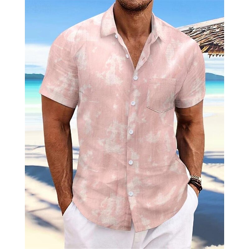 Men's Shirt Summer Shirt Casual Shirt Beach Shirt Button Up Shirt Light Green Pink Wine Orange khaki Short Sleeve Tie Dye Lapel Vacation Hawaiian Front Pocket Clothing Apparel Fashion Casual3
