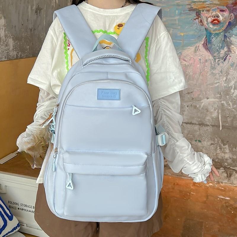 Women's Backpack School Bag Bookbag School Daily Solid Color Nylon Large Capacity Breathable Durable Zipper Black Yellow Blue2