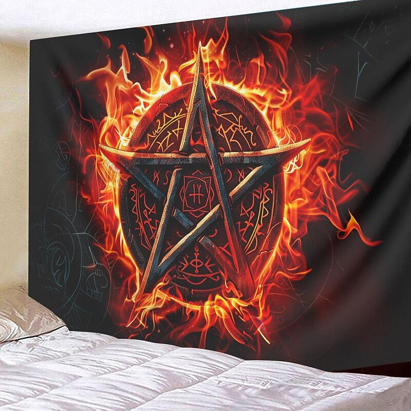 Pentagram Wicca Wiccan Pagan Psychedelic Hanging Tapestry Wall Art Large Tapestry Mural Decor Photograph Backdrop Blanket Curtain Home Bedroom Living Room Decoration3
