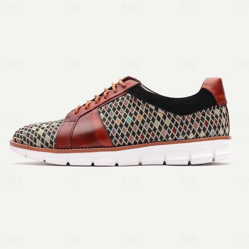 Men's Woven Multicolor Lace-Up Sneakers - Stylish Casual Shoes with Premium Cowhide Leather Accents2