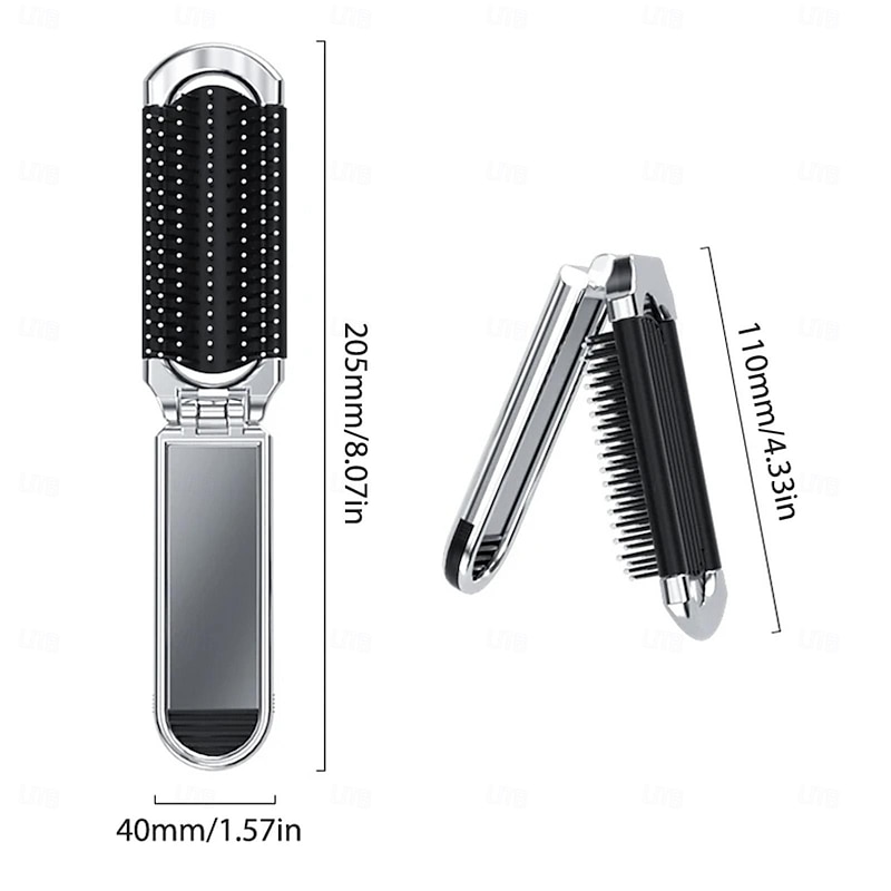 Mini Folding Hair Brush with Mirror - Portable Anti-Static Massage Comb for Travel, Head Massage, and Female Hair Care2