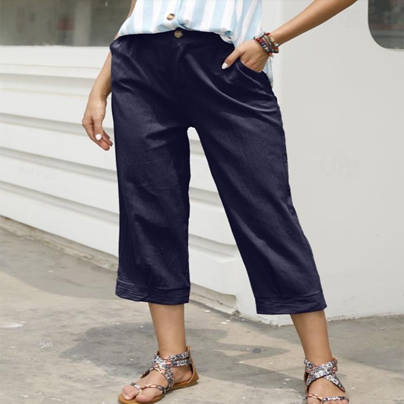 Women's Capri shorts Casual Daily Calf-Length Plain Side Pockets Breathability Comfortable Inelastic Weekend Blue Khaki Gray Summer Regular Fit3