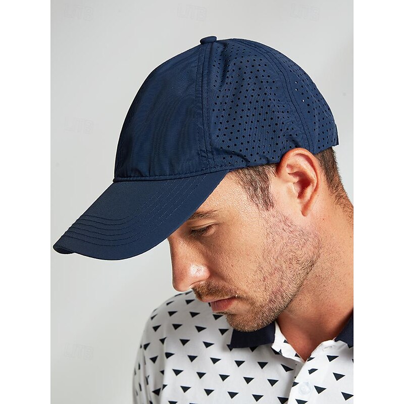Men's Breathable Navy Blue Performance Cap with Laser-Cut Ventilation - Ideal for Outdoor Sports and Daily Wear3