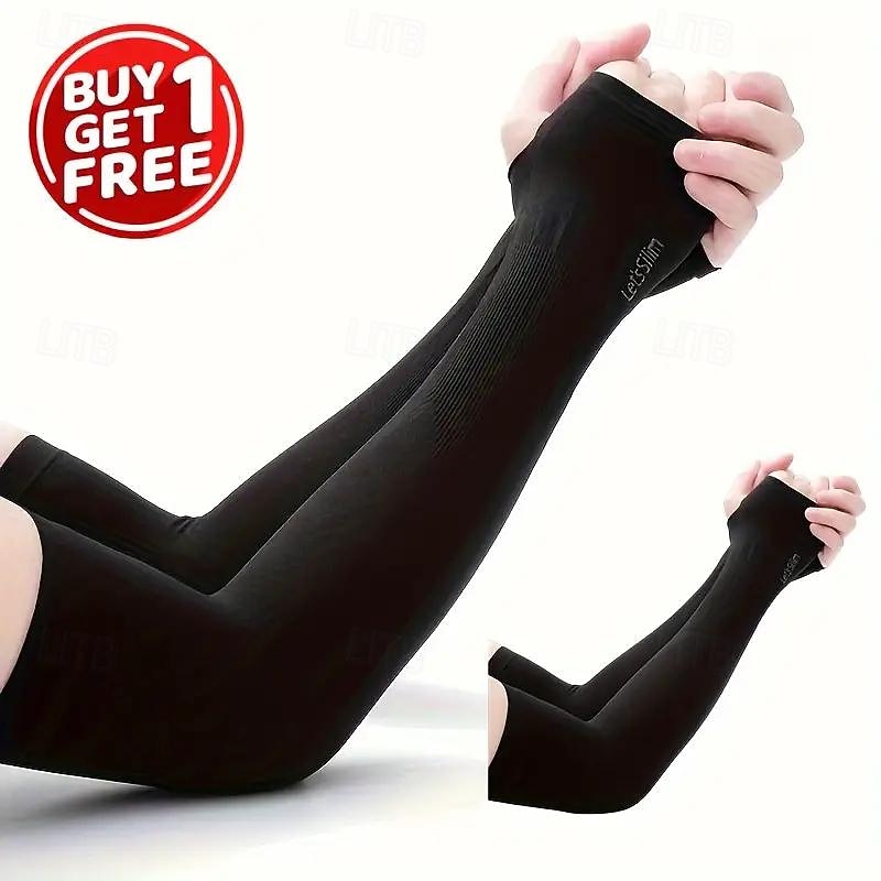 2pairs Long Solid Color Sun Sleeves, Thin High Elastic Cooling Arm Cover, Summer Sport Sleeves For Running Fishing Riding2