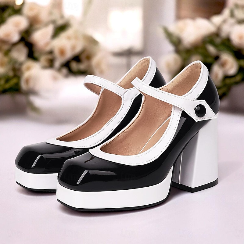Women's Black and White Mary Jane Platform Pumps - Retro Chunky Heel Shoes for Party and Office Wear3