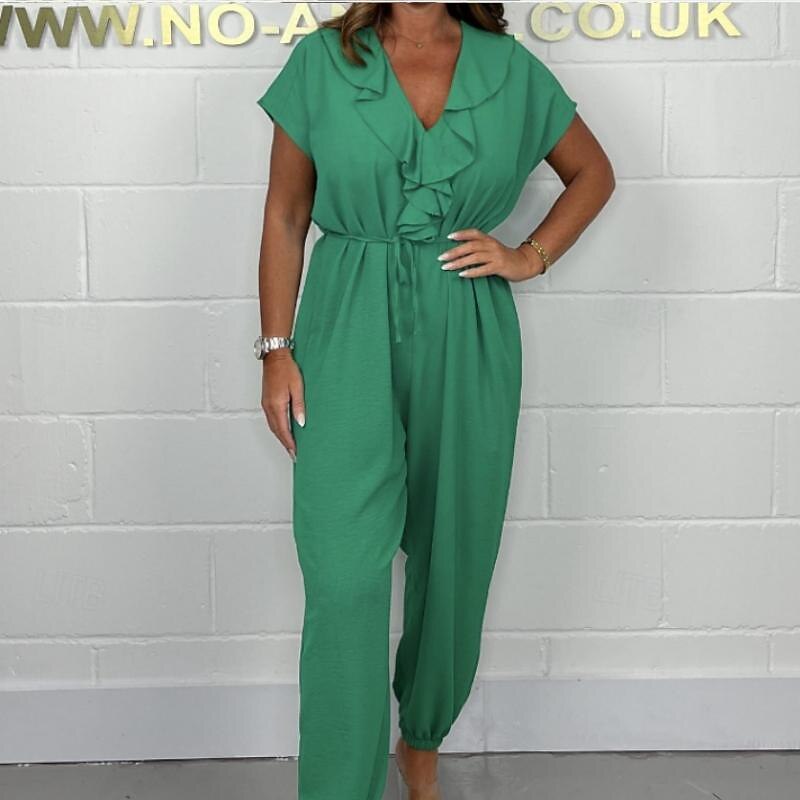 Women's Normal Jumpsuit Skims Solid Color Short Sleeve T-shirt Sleeve Wide Leg V Neck Lace up Daily Regular Fit Black White Army Green Summer3