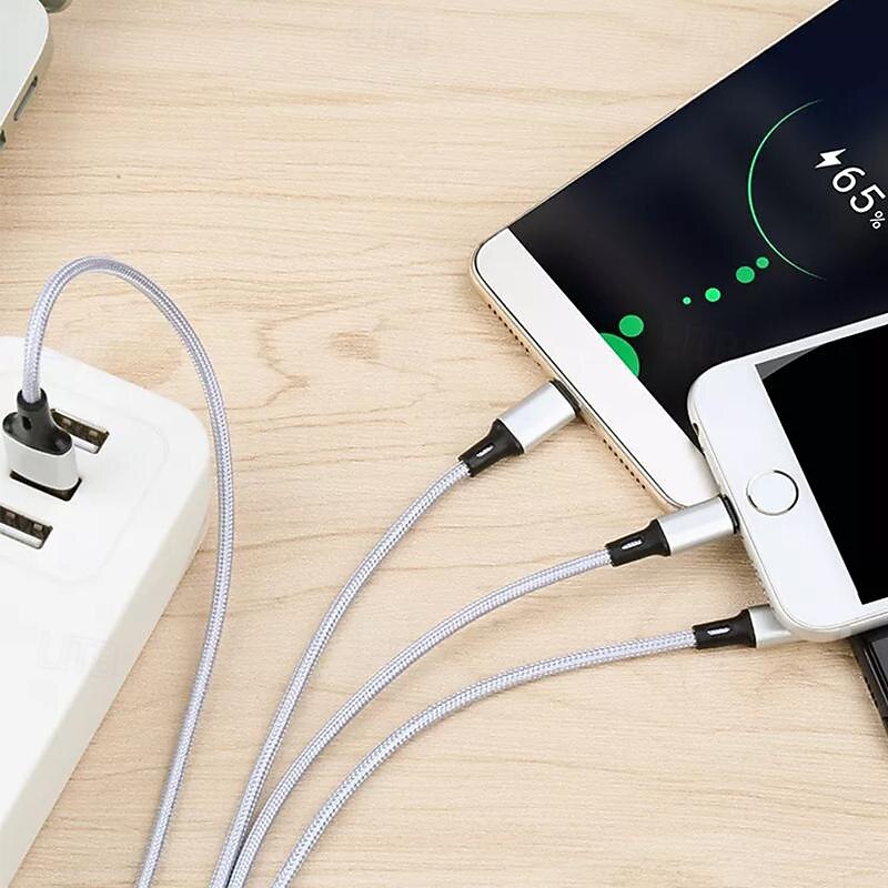 Multi Charging Cable USB A to Type C / Micro / IP 2.1 A Charging Cable Nylon Braided Durable 3 in 1 For Xiaomi Huawei iPhone Phone Accessory3