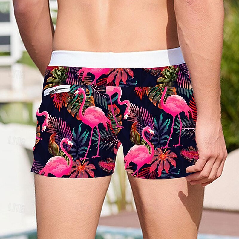 Men's Flamingo Bird Swim Trunks Swim Shorts Board Shorts Mid Waist Fashion Designer Surfing Holiday Beach Drawstring Pocket Elastic Waist Designer Clothing Apparel2