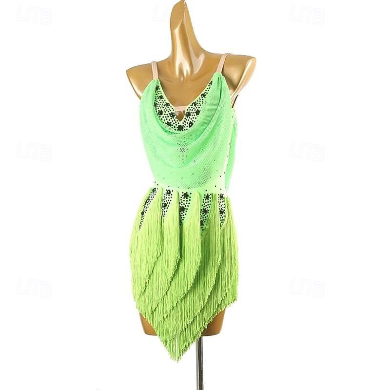 Latin Dance Dress Tassel Splicing Crystals / Rhinestones Women's Performance Training Sleeveless Chinlon Spandex Stretch Yarn3
