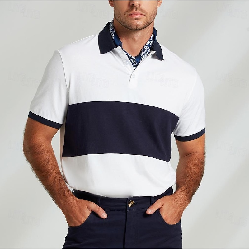Men's 100% Cotton Polo Knit Polo Sweater Business Casual Lapel Short Sleeve Modern Formal Solid Color Button Summer White Polo2