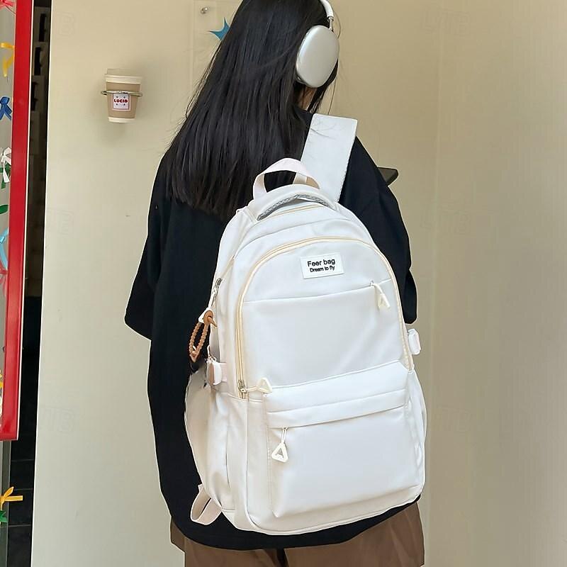 Women's Backpack School Bag Bookbag School Daily Solid Color Nylon Large Capacity Breathable Durable Zipper Black Yellow Blue