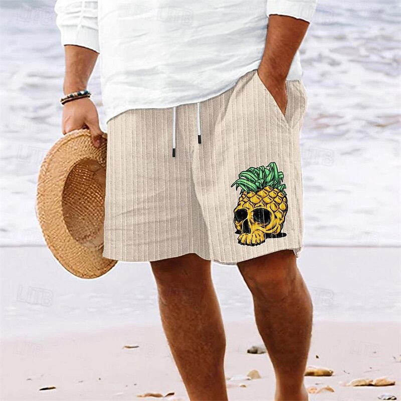 Men's Shorts Summer Shorts Beach Shorts Pocket Drawstring Elastic Waist Pineapple Comfort Short Sports Outdoor Daily Going out Fashion Casual Black White Micro-elastic2