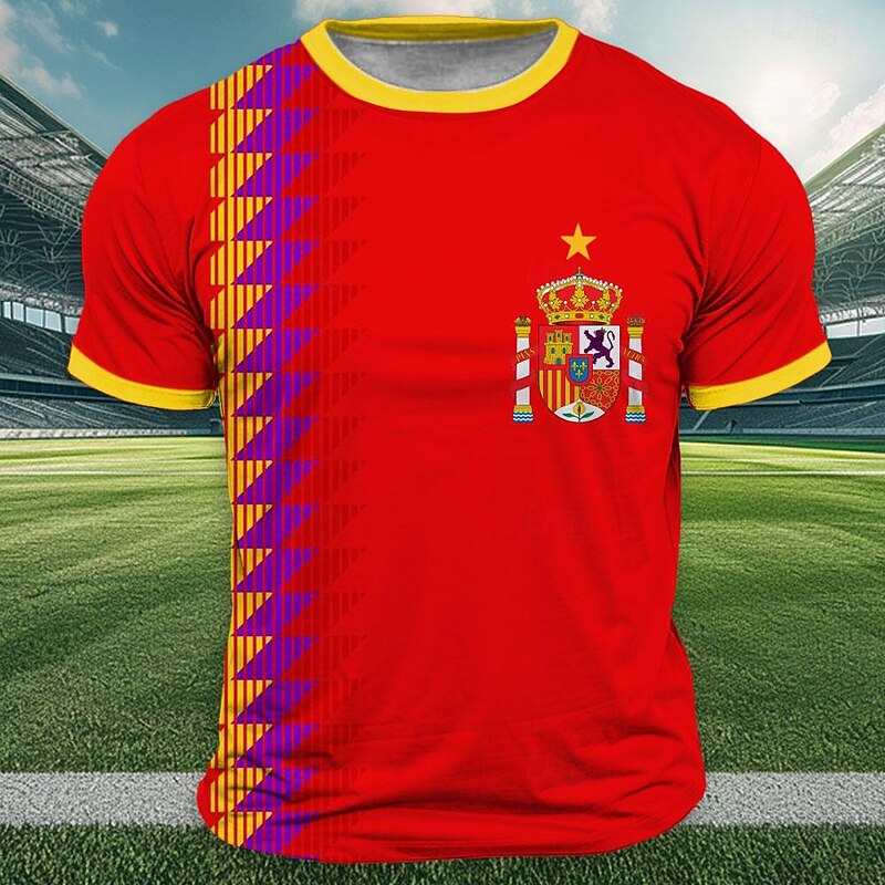 Men's Flag Spain T Shirt Short Sleeve T shirt 3D Print Crew Neck Shirt Outdoor Athleisure White Red Summer Spring Clothing Apparel S M L XL XXL XXXL