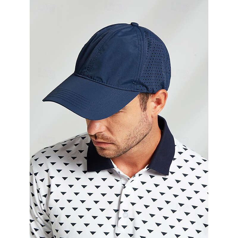 Men's Breathable Navy Blue Performance Cap with Laser-Cut Ventilation - Ideal for Outdoor Sports and Daily Wear4
