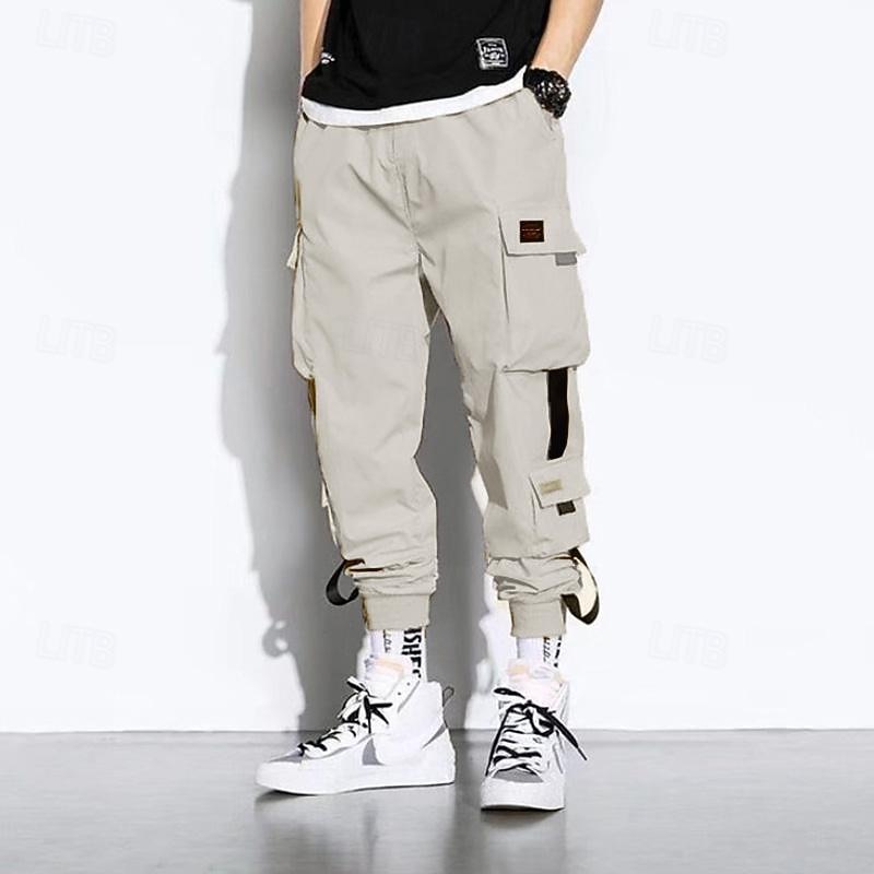 Men's Cargo Pants Cargo Trousers Joggers Trousers Cropped Pants Drawstring Elastic Waist Multi Pocket Letter Comfort Wearable Casual Daily Holiday Sports Fashion Black Green