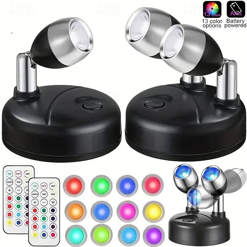 13 Colors RGB Picture Light LED Wireless Cabinet Spotlight with Remote Control Battery Powered Angle Adjustable Atmosphere Night Lamp Gallery Corridor Hallway Living Room Bedroom Decoration 1PC