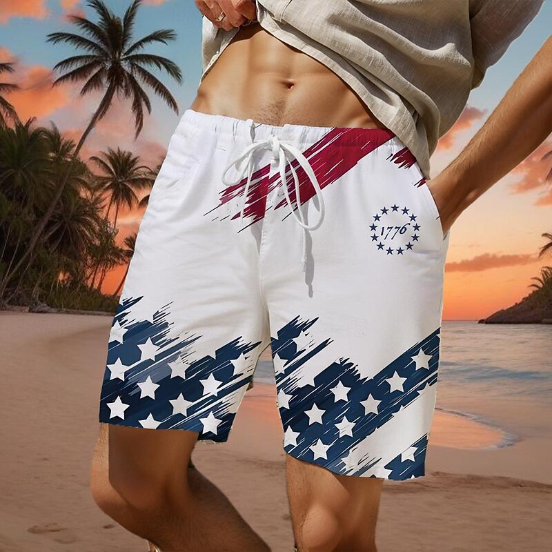 Men's Flag American Flag National Flag Swim Shorts Board Shorts Swimming Trunks Mid Waist Fashion Streetwear Designer Casual Daily Holiday Pocket Drawstring Elastic Waist Designer Clothing Apparel