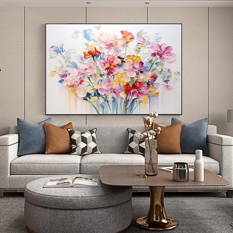 Handmade Oil Painting Canvas Wall Art Decoration Modern Abstract Flowers  for Living Room Home Decor Rolled Frameless Unstretched Painting