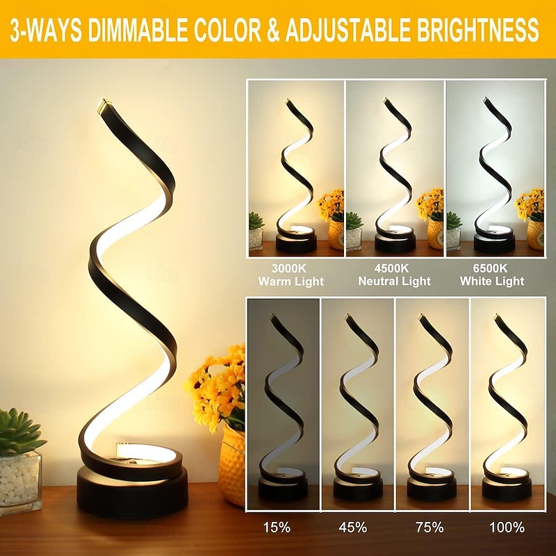 LED Spiral Table Lamp, Modern Simple Bedside Night Light Tri-Colors Dimmable USB Powered Creative Atmosphere Desk Lamp Home Bedroom Office Desktop Decoration Ornaments 1PC4