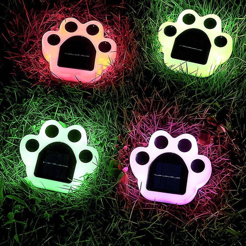1/4pcs Outdoor Solar Cat Paw Lawn Lights, Solar Cute Cat Paw Deck Lights Ground Lamps LED Cat Paw Scene Light Landscape Light