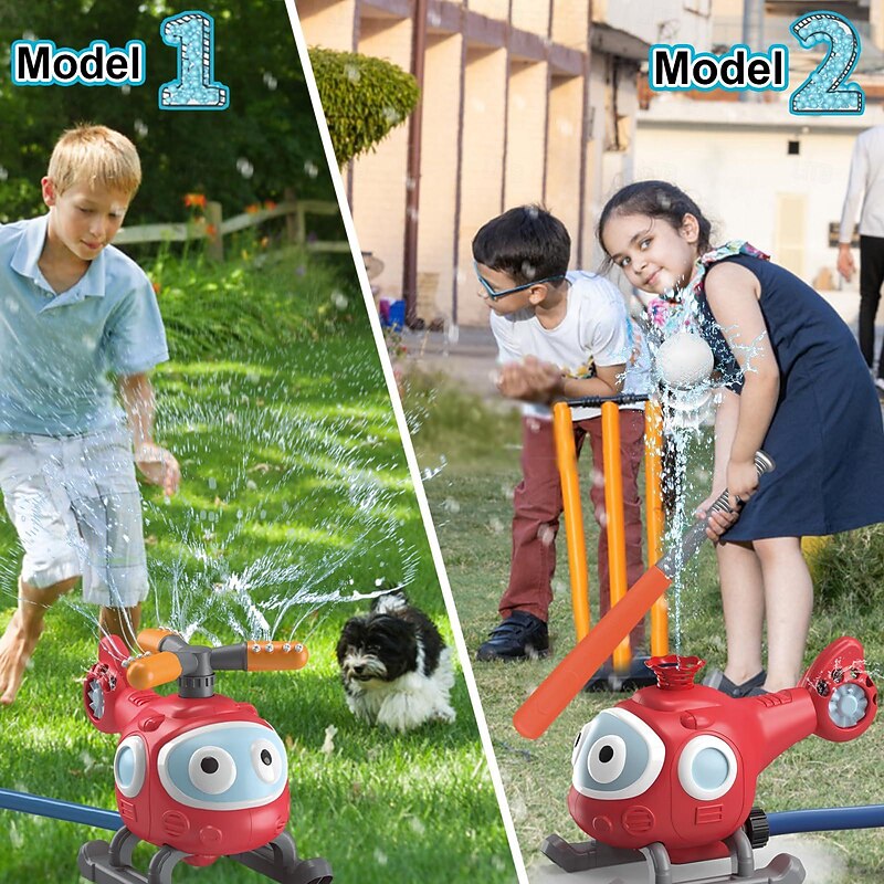 2-in-1 Water Sprinkler Baseball Helicopter Toy for Kids Outdoor Play Attaches to Garden Hose Summer Outside Toys Lawn Backyard Game Pool Party for Kids Boys Girls Gift3
