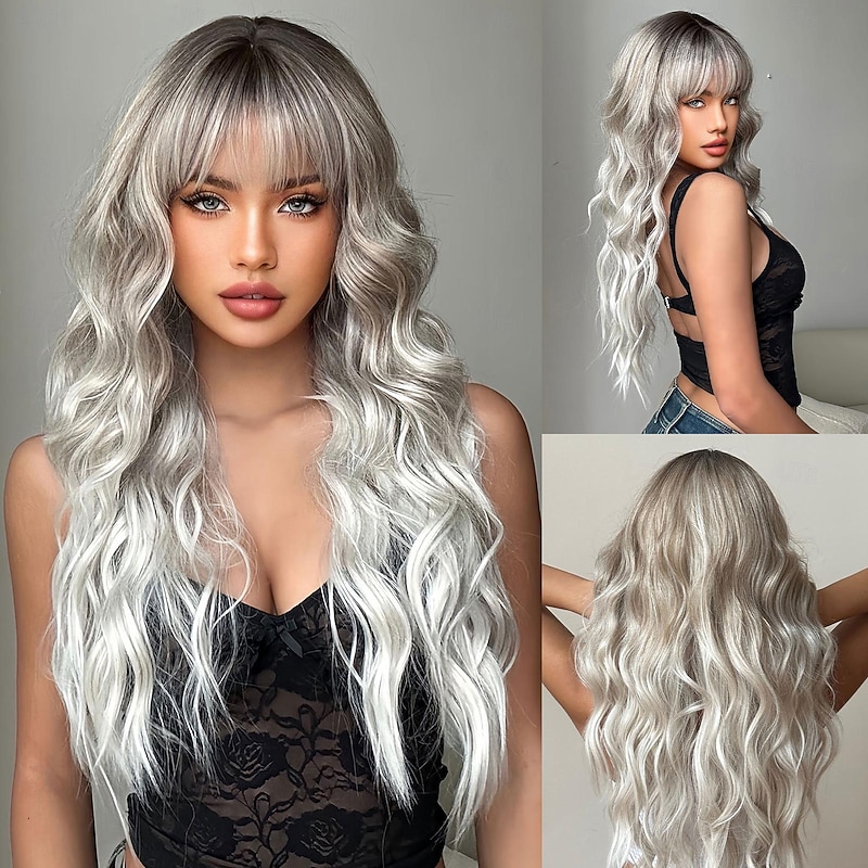 Synthetic Wig Uniforms Career Costumes Princess Curly Wavy Middle Part Layered Haircut Machine Made Wig 26 inch Light golden Synthetic Hair Women's Cosplay Party Fashion Blonde Natural Black