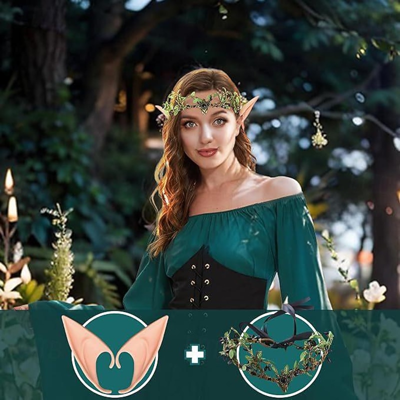Retro Vintage Medieval Renaissance Dress Cosplay Costume Fairy Elven Fancy Dress Women's Celtic Fantasy Masquerade Performance LARP Ren Faire Adults' Dress Headwear3
