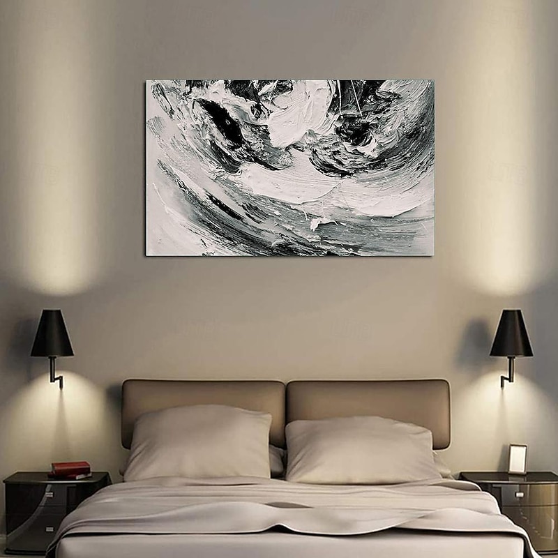 Handmade Oil Painting Canvas Wall Art Decoration Modern Simple Abstract Texture Black White for Living Room Home Decor Rolled Frameless Unstretched Painting4